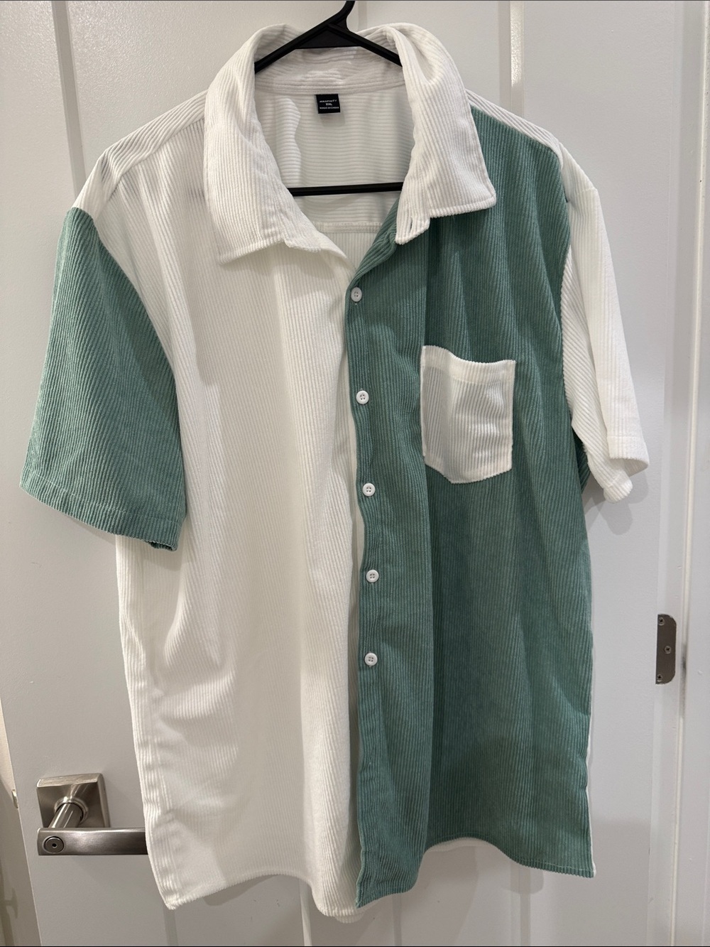 Two-Tone Short-Sleeve Button-Down Shirt - White & Sage